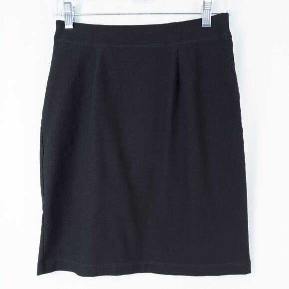 Eileen Fisher Washable Stretch Crepe Mini Pencil Skirt Womens XS Black Pull On - Picture 1 of 9